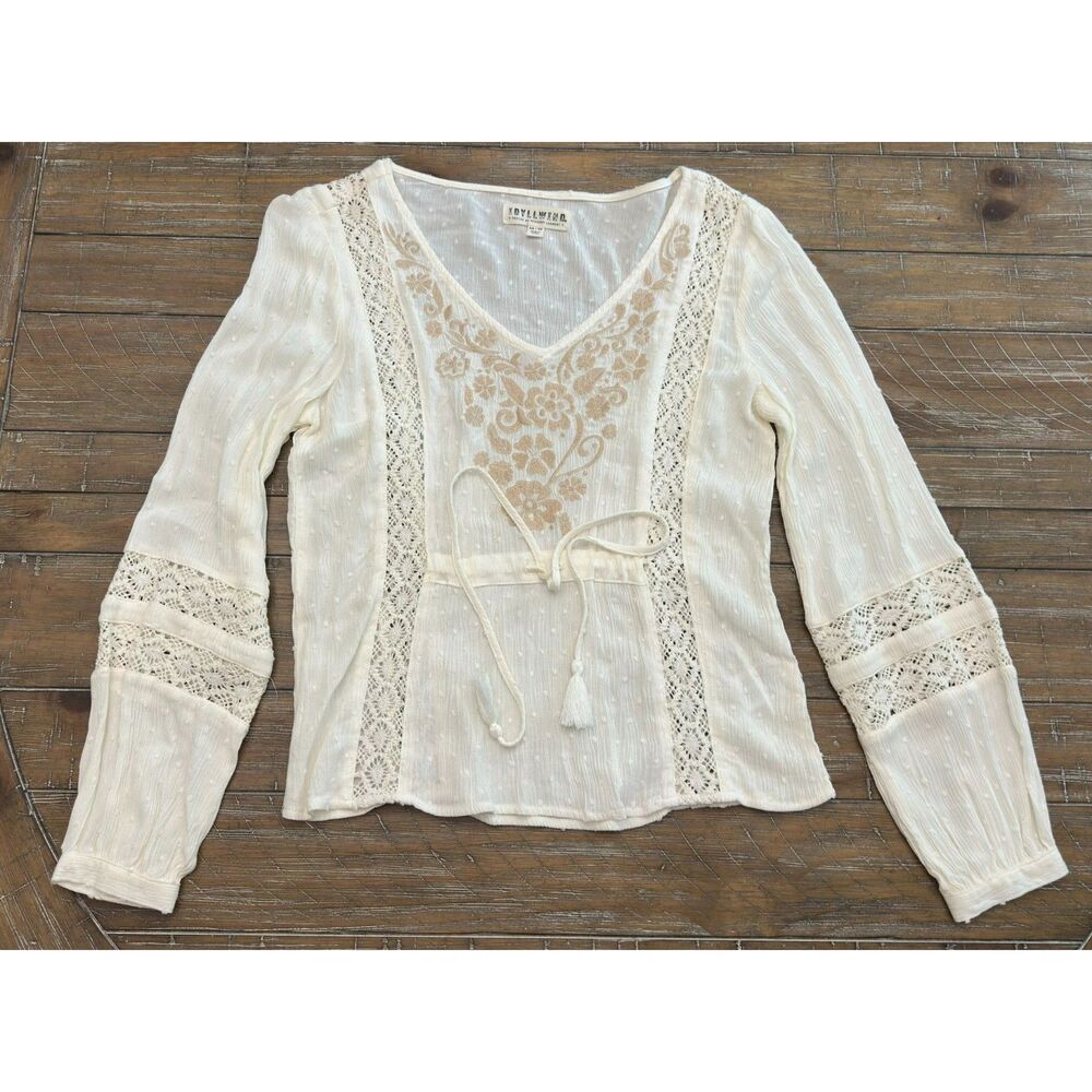 Idyllwind Miranda Lambert XS Embroidered Swiss Dot Boho Peasant Blouse Ivory